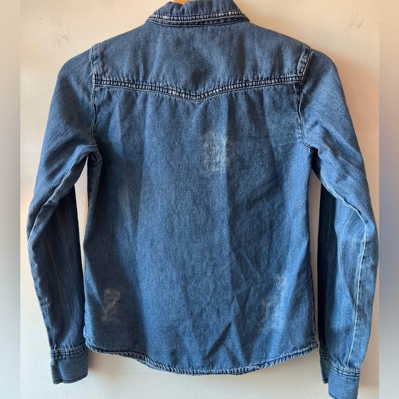 Miley Cyrus Max Azria Denim Indigo Distressed Denim Snap Down Top Long Sleeve S - Picture 7 of 11